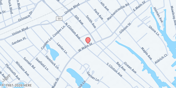 Map showing St. Patrick Food Pantry at 6 5th Ave, Bay Shore, NY