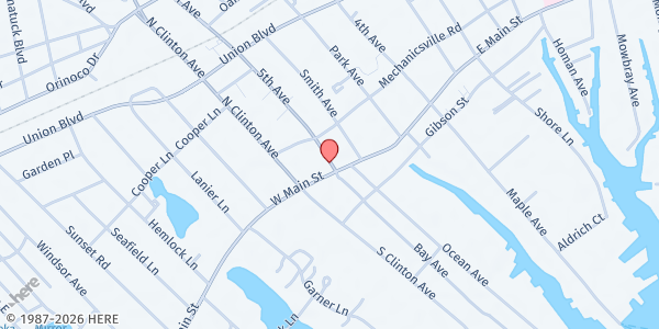 Map showing St. Patrick's Hospitality Soup Kitchen at 6 Fifth Ave, Bay Shore, NY