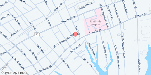 Map showing Unity Greater Highway Church at 3 2nd Ave., Bay Shore, NY