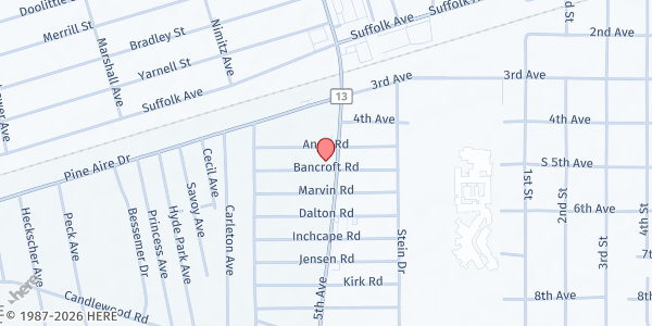 Map showing First Christian Church/Brentwood at 1818 5th Avenue, Bayshore, NY