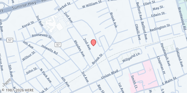 Map showing Living Proof Pantry at 105 Second Ave, Bayshore, NY