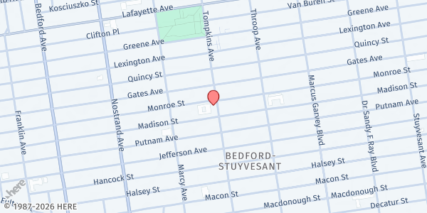 Map showing Bethel Community Outreach - Tompkins Avenue at 344 Tompkins Avenue, Bedford-Stuyvesant, NY