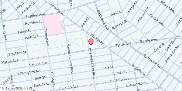 Map showing Bushwick City Farms at 354 Stockton Street, Bedford-Stuyvesant, NY