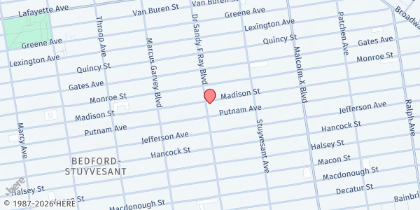 Map showing Cornerstone Baptist Church at 574 Madison Street, Bedford-Stuyvesant, NY