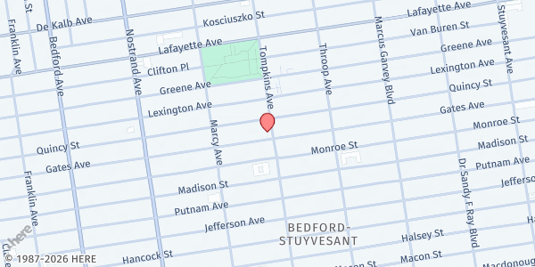 Map showing Emmanuel Pentecostal Church Of Love - Food Distribution Center at 549 Gates Avenue, Bedford-Stuyvesant, NY