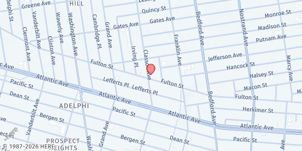 Map showing GREENE HILL FOOD CO-OP at 1083 Fulton Street, Bedford-Stuyvesant, NY