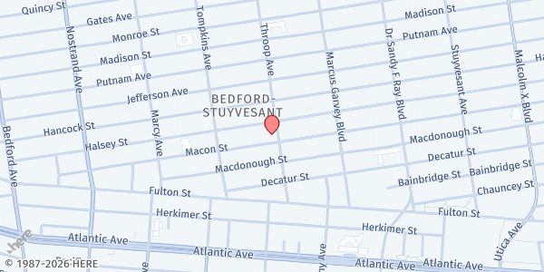 Map showing Newman Memorial United Methodist Church at 257 Macon Street, Bedford-Stuyvesant, NY