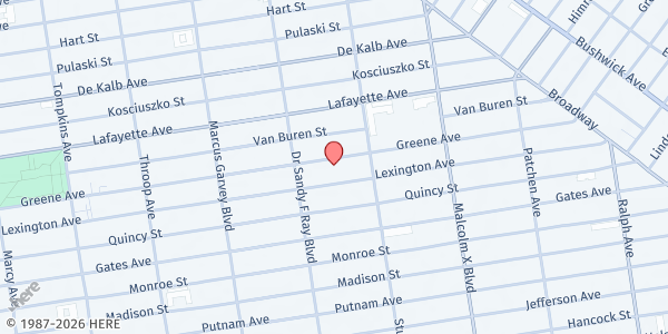 Map showing One Brooklyn Health @ ANTIOCH BAPTIST CHURCH at 826-828 Greene Avenue, Bedford-Stuyvesant, NY