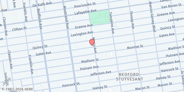 Map showing One Love Community Fridge - Gates Avenue at 477 Gates Avenue, Bedford-Stuyvesant, NY