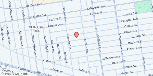 Map showing Quincy Community Services Inc. at 24145 Gates Avenue, Bedford-Stuyvesant, NY