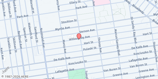 Map showing Santana & Vargas Charities - Bedford-Stuyvesant at 576 Willoughby Avenue, Bedford-Stuyvesant, NY