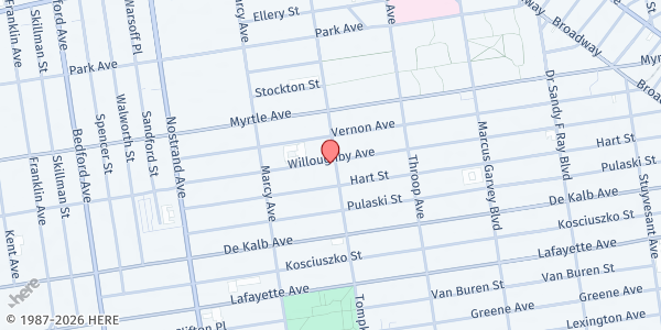 Map showing SANTANA & VARGAS CHARITIES, INC - Food Pantry at 576 Willoughby Avenue, Bedford-Stuyvesant, NY