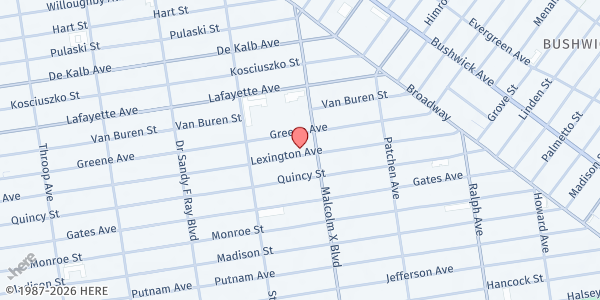Map showing South Road Tabernacle Outreach at 753 Lexington Avenue, Bedford-Stuyvesant, NY