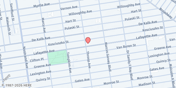 Map showing St. Philip's Christian Church at 765 Lafayette Avenue, Bedford-Stuyvesant, NY