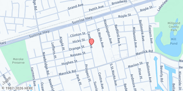 Map showing Alix Rubinger Kosher Food Pantry at Congregation Beth Ohr at 2550 Centre St., Bellmore, NY