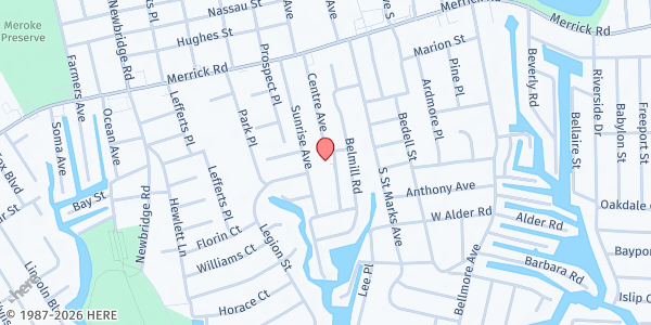 Map showing Alix Rubinger Kosher Food Pantry at Temple Beth Ohr at 2550 Centre St, Bellmore, NY