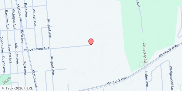 Map showing HELP Suffolk Food Pantry at 685 Brookhaven Avenue, Bellport, NY