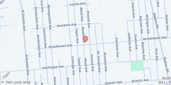 Map showing Jefferson Temple C.O.G.I.C. at 333 Brookhaven Ave., Bellport, NY
