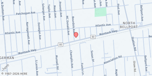 Map showing Lighthouse Mission at 1543 Montauk Highway, Bellport, NY