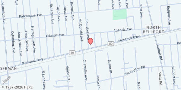 Map showing Lighthouse Mission/Shirley at 1543 Montauk Highway, Bellport, NY