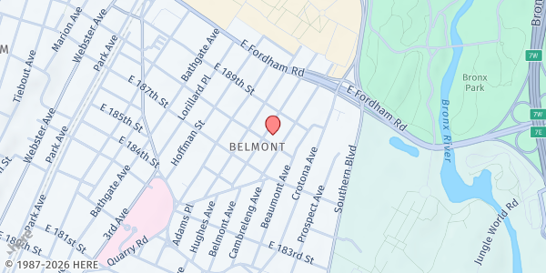 Map showing Christian Assembly of the Bronx - NYC Love Kitchen at 659 East 188th Street, Belmont, NY