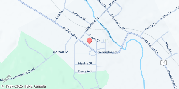 Map showing First Baptist Church of Belmont at 9 Willets Ave, Belmont, NY