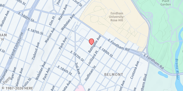 Map showing Fundación Niño de la Caridad at 2467 Bathgate Avenue, Belmont, NY