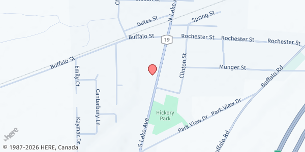 Map showing Bergen Evangelical Presbyterian Church at 38 South Lake Ave., Bergen, NY