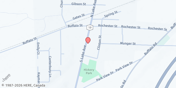 Map showing Bergen United Methodist Church at 27 S Lake Ave, Bergen, NY