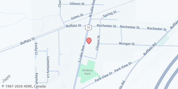 Map showing Mustard Seed Food Pantry at 27 South Lake Street, Bergen, NY
