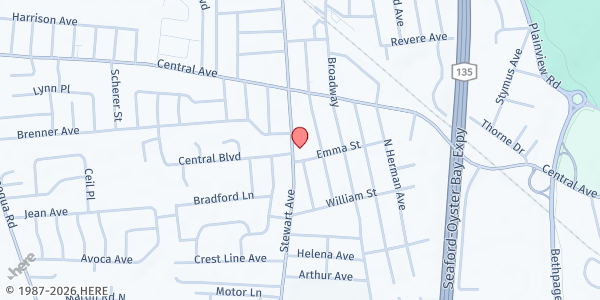 Map showing Experience Church @ BAG at 362 Stewart Ave., Bethpage, NY