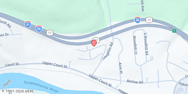 Map showing AUNT DOT'S CUPBOARD FOOD PANTRY & BLESSING BOX at 41 Loughlin Rd Lot 17, Binghamton, NY