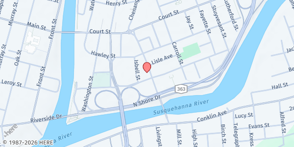 Map showing Binghamton Housing Authorities at 35 Exchange Street, Binghamton, NY