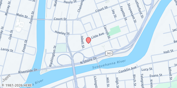 Map showing Binghamton Housing Authorities Food Pantry at 35 Exchange Street, Binghamton, NY