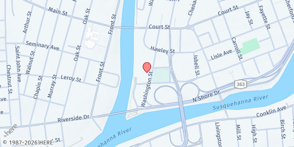 Map showing Binghamton University Community School at 67 Washington Street, Binghamton, NY