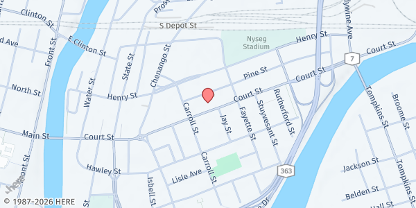 Map showing Broome County Library at 185 Court Street, Binghamton, NY