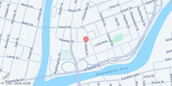 Map showing Broome County Office for Aging - Meals on Wheels at 60 Hawley Street, Binghamton, NY