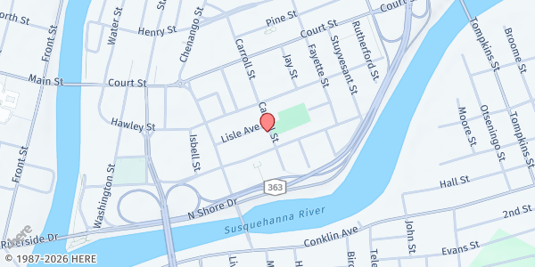 Map showing Broome County Urban League Food Pantry at 43-45 Carrol Street, Binghamton, NY