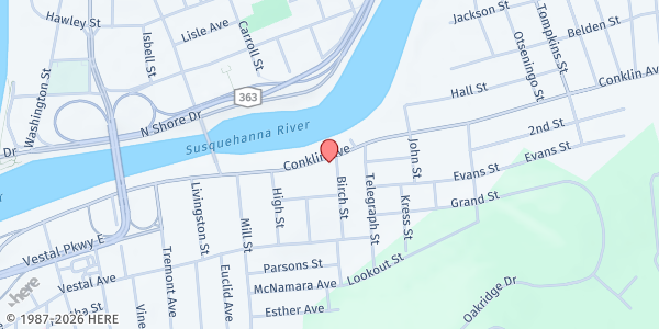 Map showing Celebrate Recovery - Binghamton at 124 Conklin Ave., Binghamton, NY