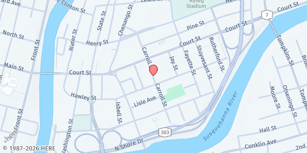 Map showing CHOW- St. Mary's of Assumption at 152 Hawley St, Binghamton, NY