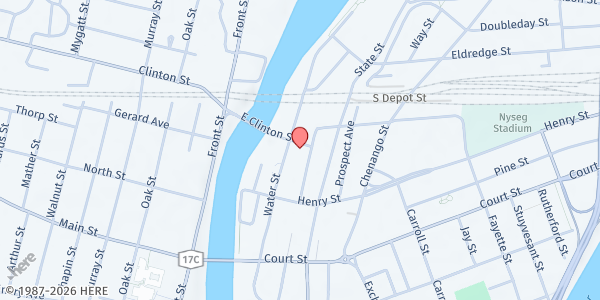 Map showing City Church (First Assembly) Pantry at 255 Washington St, Binghamton, NY