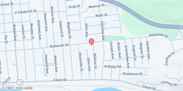 Map showing East Side Congregational United Church of Christ at 284 Robinson St., Binghamton, NY