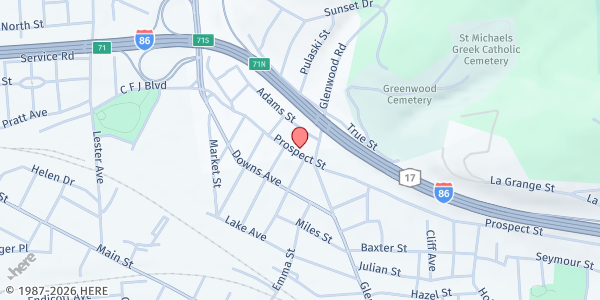 Map showing Fairview-Voices Food Pantry at 340 Prospect Street, Binghamton, NY