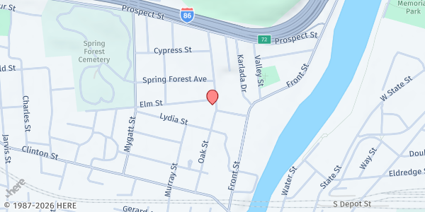 Map showing Greater Faith and Deliverance Ministry Food Pantry at 219 Oak St, Binghamton, NY