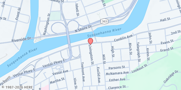 Map showing Islamic Awareness Center at 74 Conklin Ave, Binghamton, NY