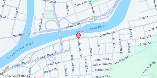 Map showing MASJID AL-TAWHEED at 74 Conklin Ave, Binghamton, NY