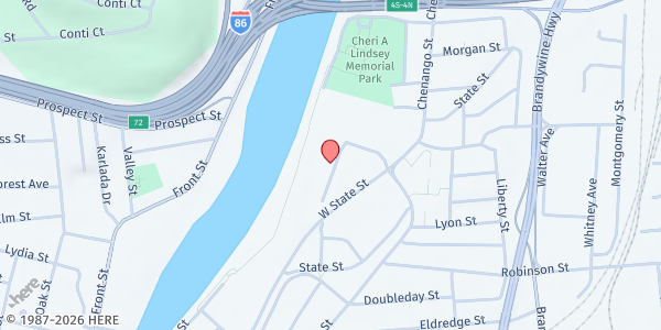 Map showing Mobile Food Pantry - Binghamton Plaza at 33 W State St, Binghamton, NY