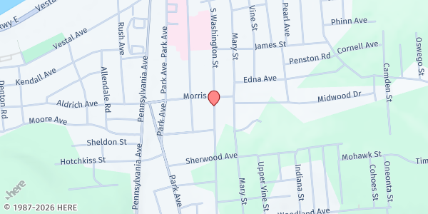 Map showing Mt. Sinai Church at 126 South Washington St., Binghamton, NY