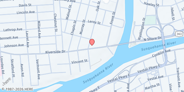 Map showing S.T.A.P at 22 Riverside Dr, Binghamton, NY