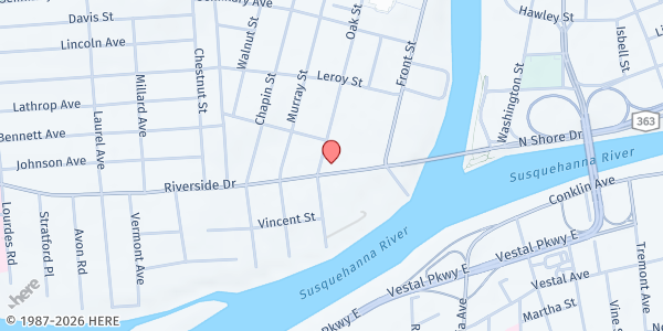 Map showing S.T.A.P. Southern Tier AIDS Program at 22 Riverside Drive, Binghamton, NY